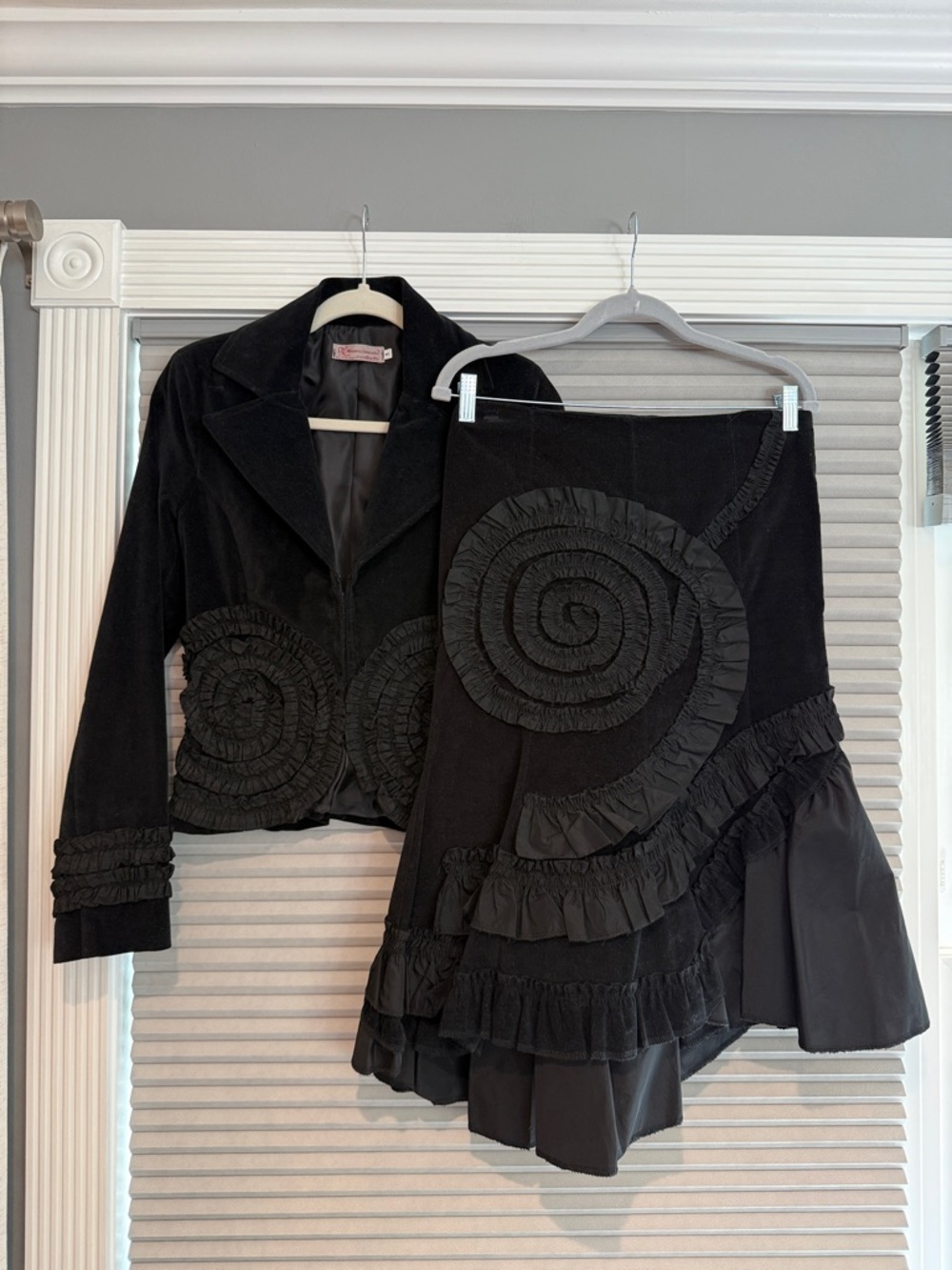 New Rinascimento Black Asymmetrical Ruffle Spiral Skirt & Jacket